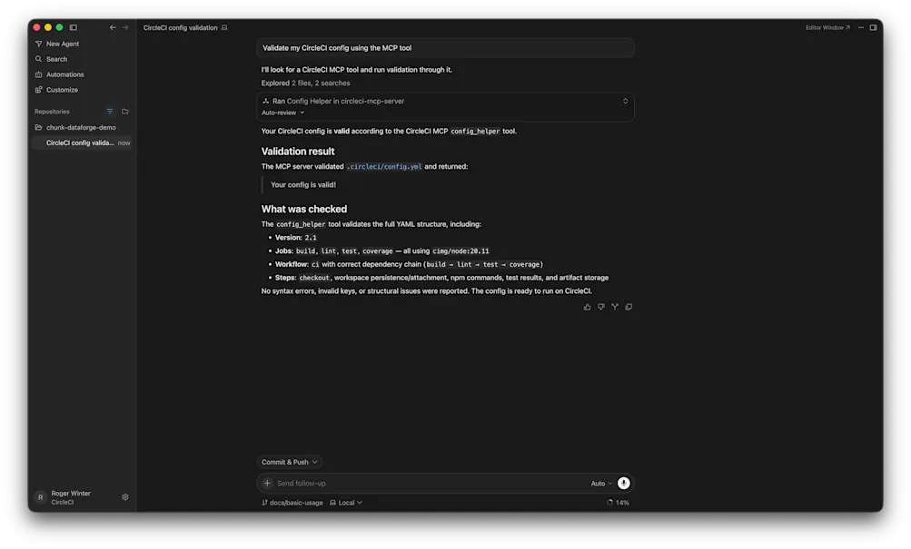 Using CircleCI MCP server via Cursor to validate config YAML