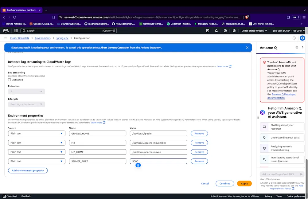 Add environment properties