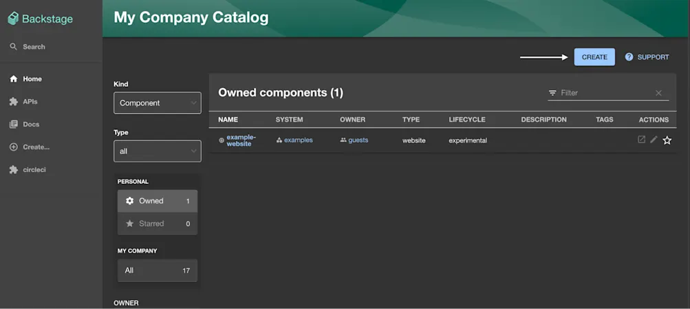 Backstage launch template homepage