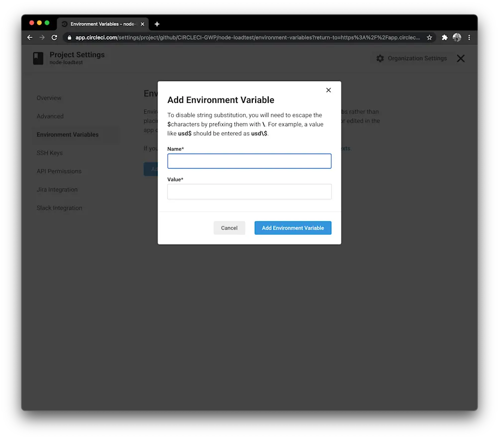 環境変数の追加 - CircleCI