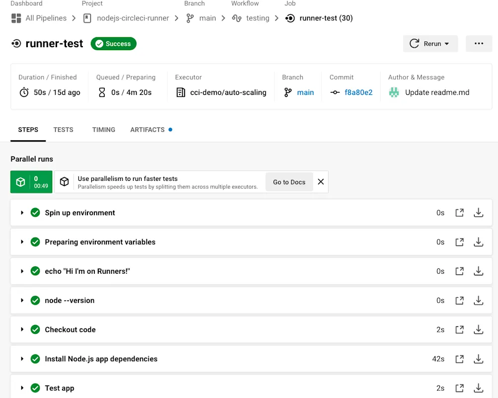 Successful parallel test runs