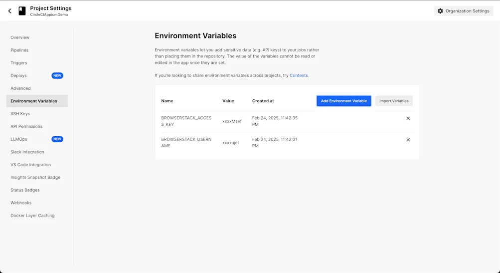 Environment variables on CircleCI