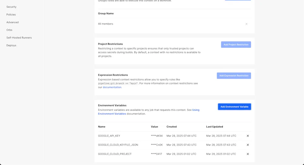 Context environmental variables