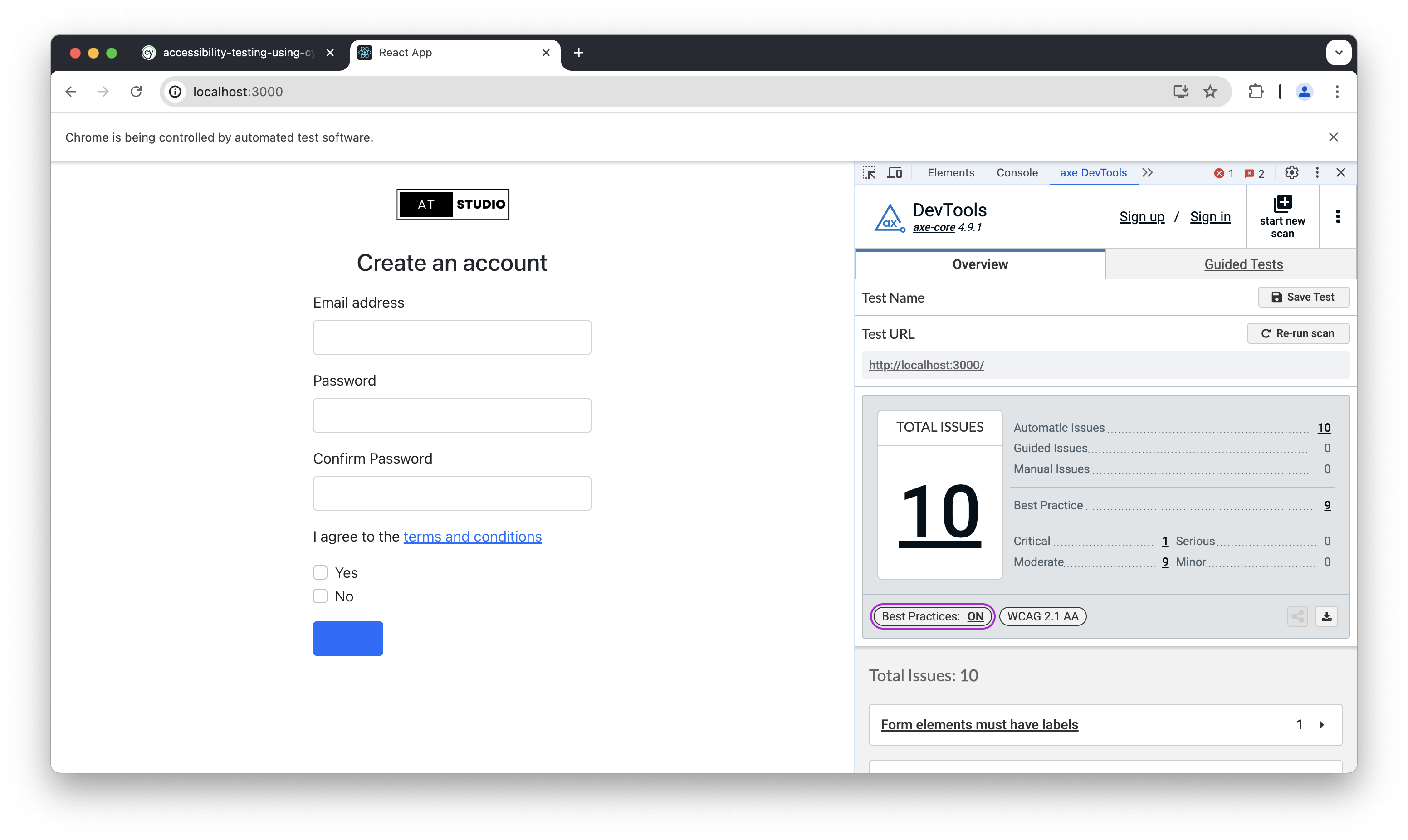 Accessibility testing with Cypress - CircleCI