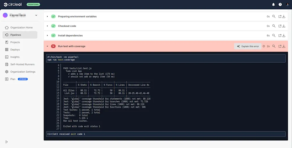 Project build failure details