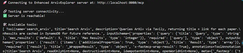 Testing MCP server successful