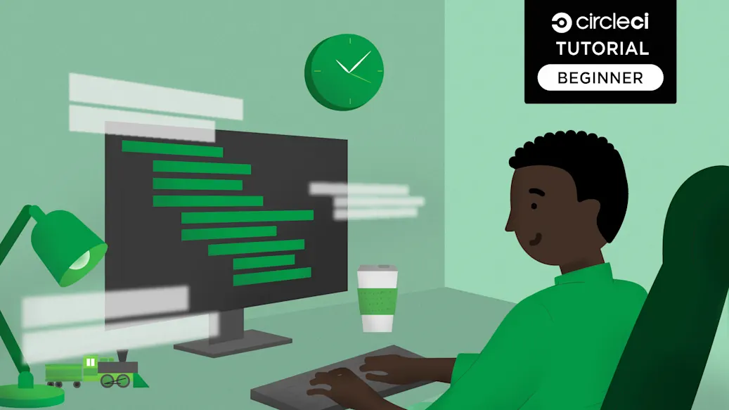 Developer D sits at a desk working on an beginner-level project.