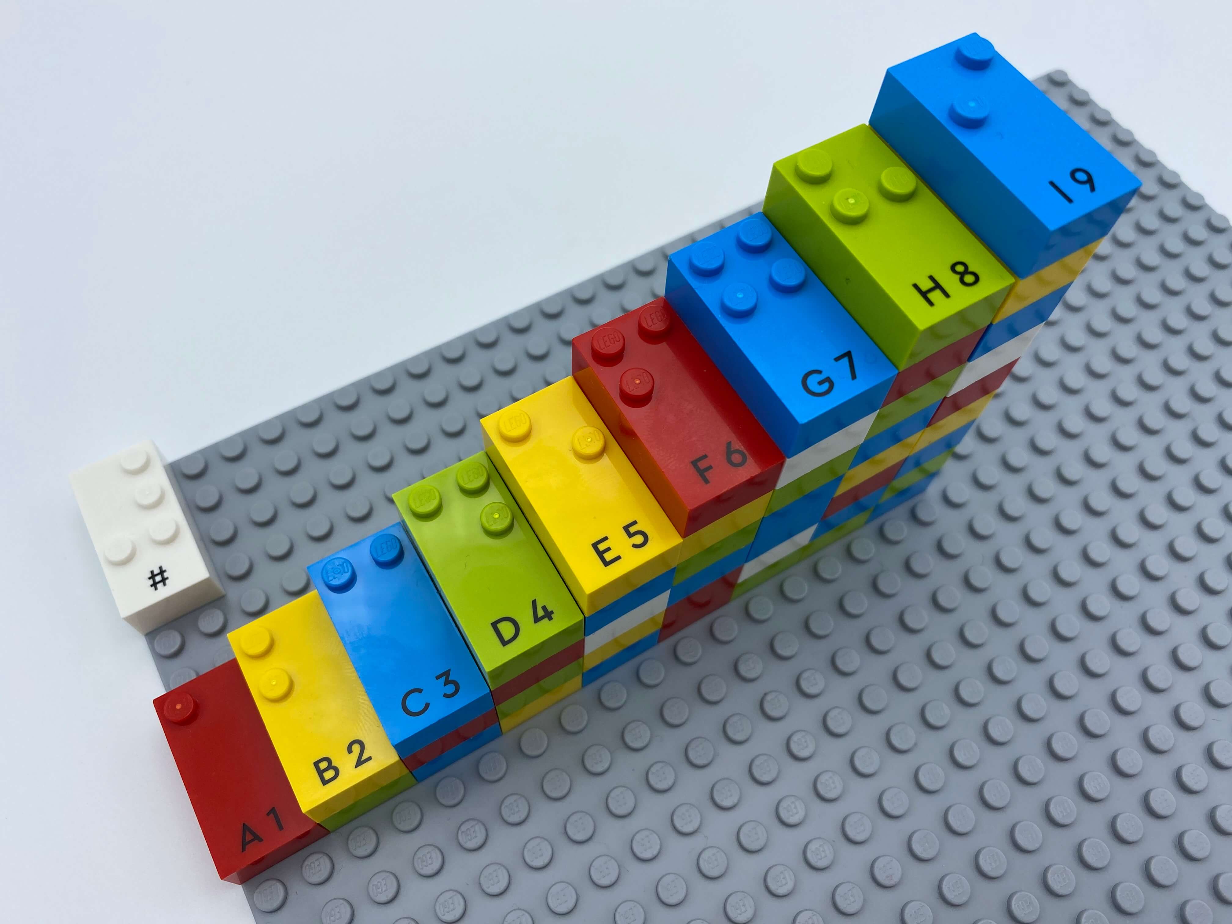 Number sign brick, a stair case. On top of each step we can read 1, 2, 3, 4, 5, 6, 7, 8, 9.