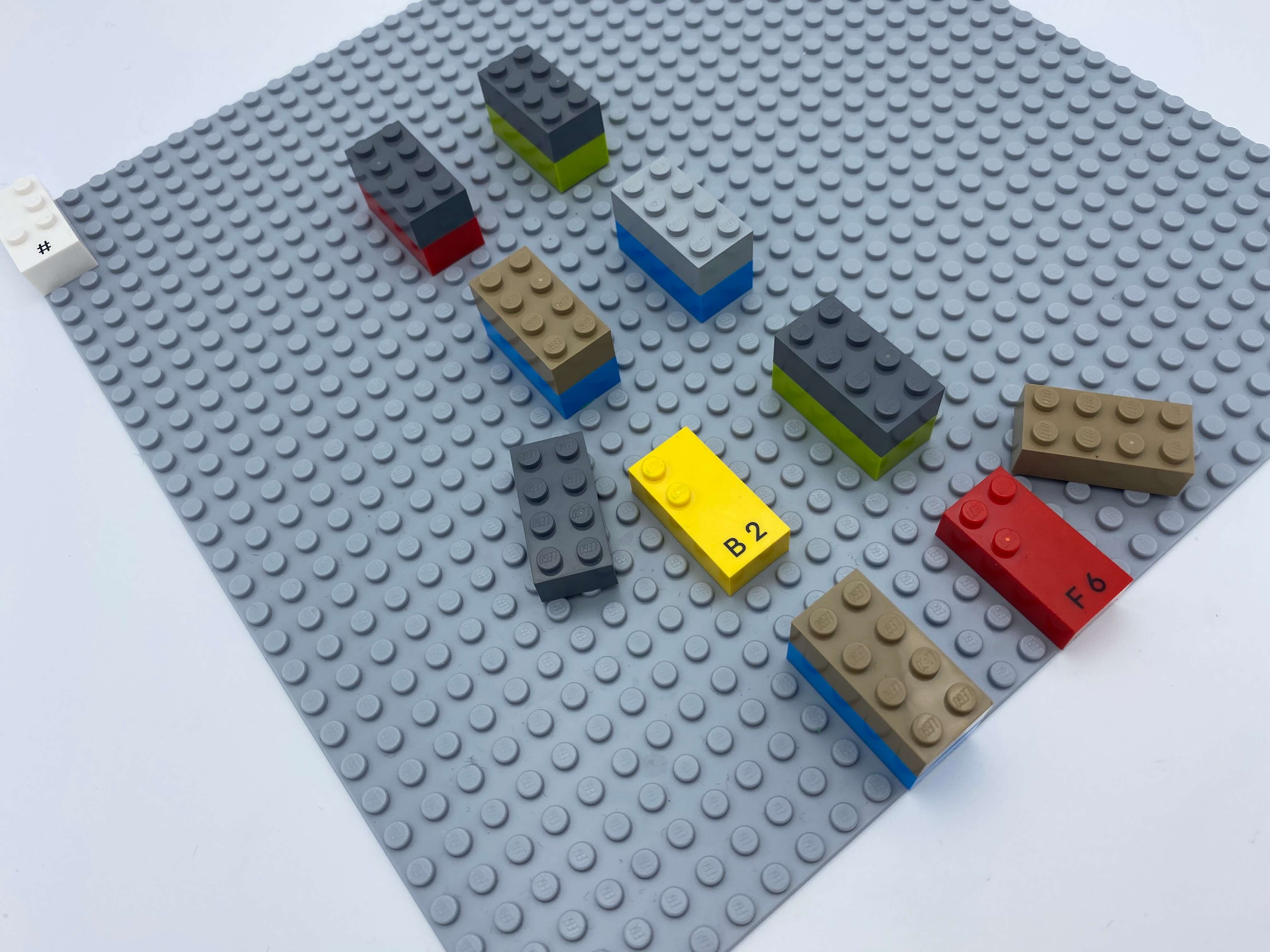 Exemple of base plate preparation using classic LEGO bricks to cover the number bricks.