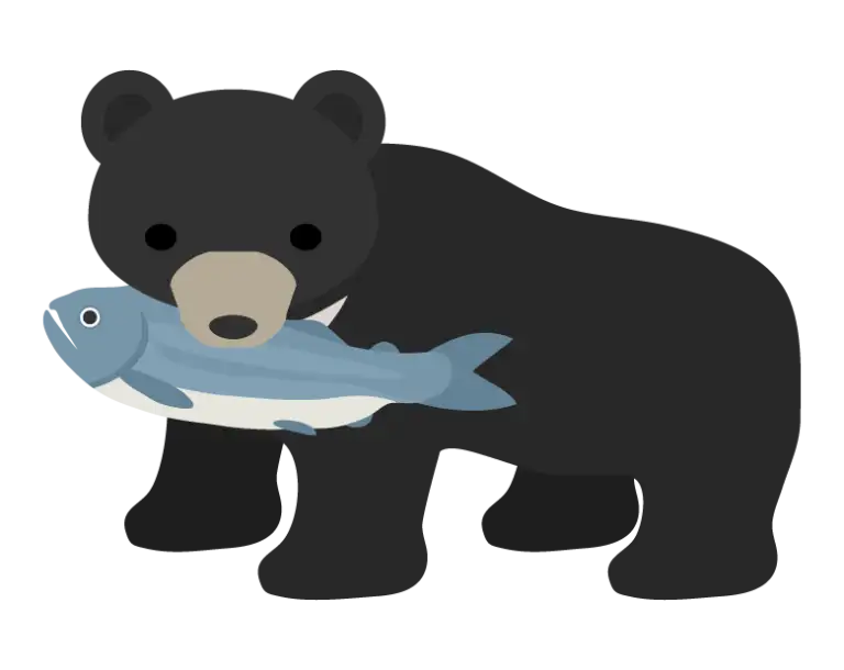 鮭を咥えるクマのイラスト
