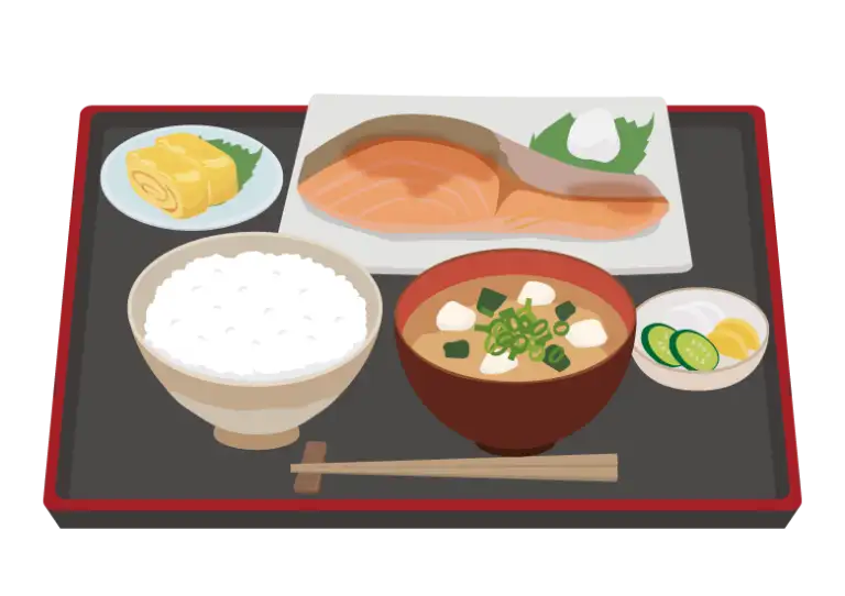 焼き鮭定食のイラスト