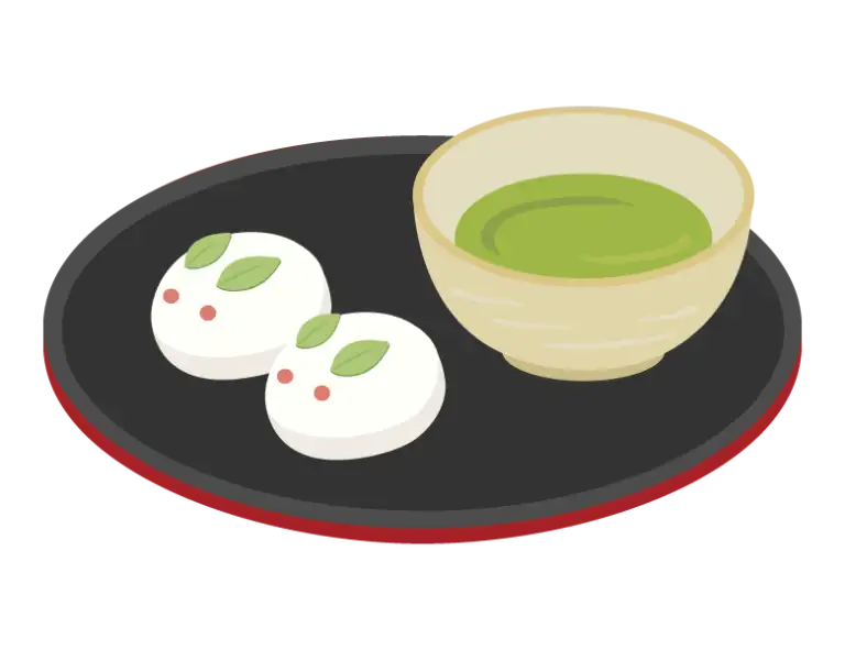 うさぎの和菓子とお茶のイラスト