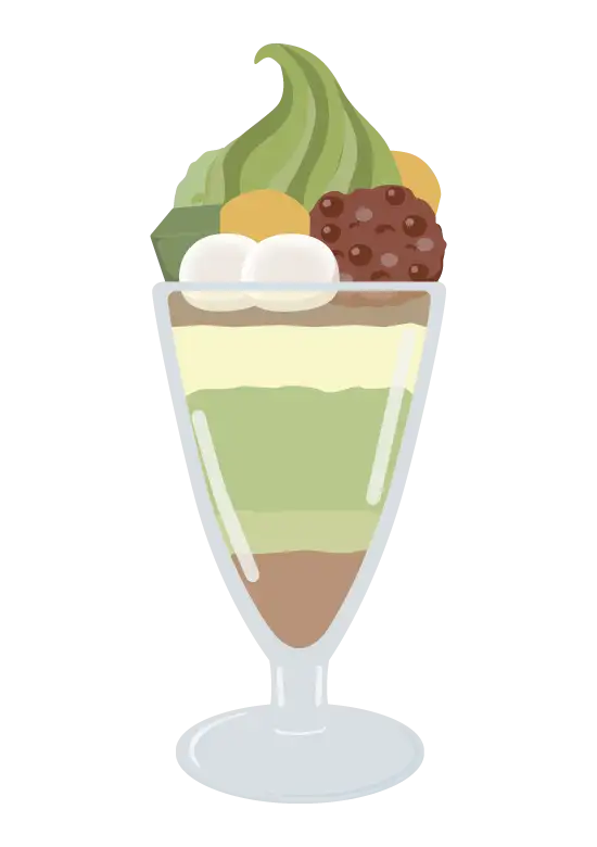 抹茶クリームとあずきのパフェのイラスト