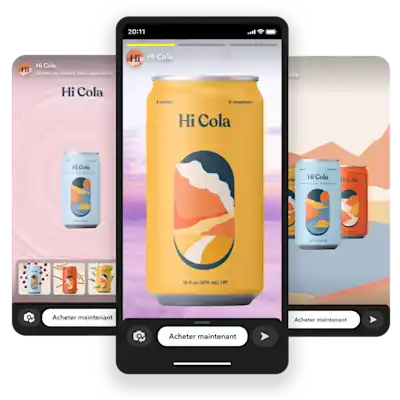 Publicites Snapchat verticales affichees sur mobile mettant en avant des formats publicitaires polyvalents et performants.