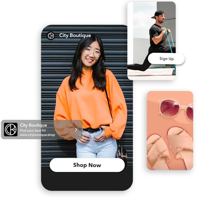 Mobile Snapchat Ads showcasing boutique products and shopping actions designed to reach new audiences and drive conversions.