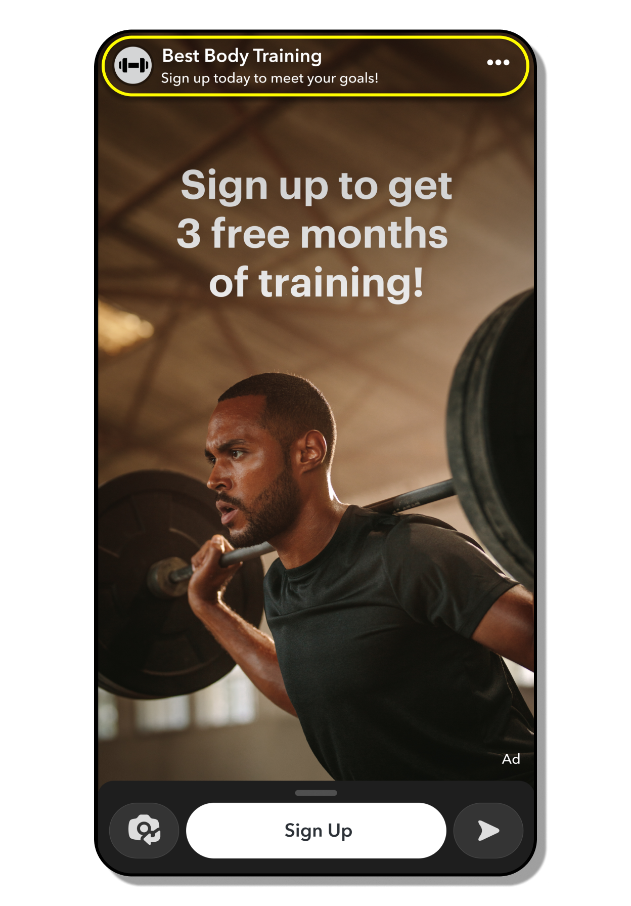 Best Body Training Snapchat Ad of a man doing squats