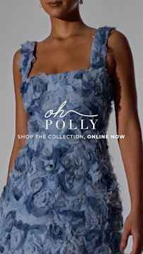Oh Polly Snapchat Ad showcasing a woman in a blue dress.