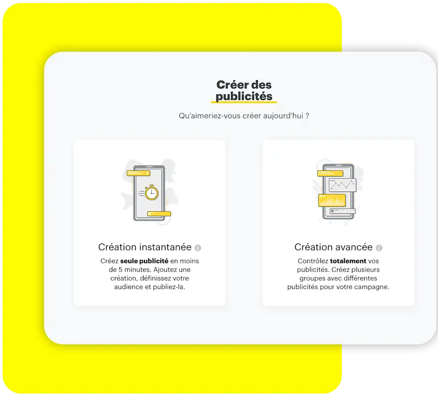 Widget Créez des publicités dans Snapchat Ads Manager