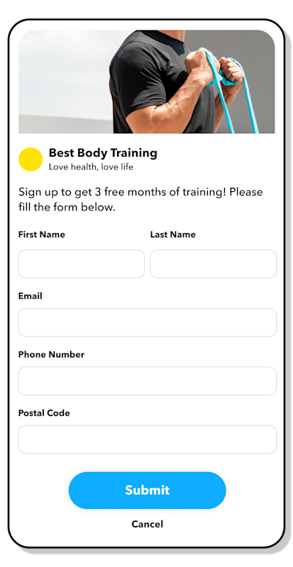 Example of Snapchat ads intake form in use by Best Body Training