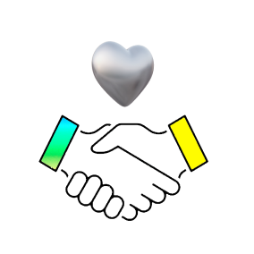 Icon of a heart over 2 hands doing a handshake