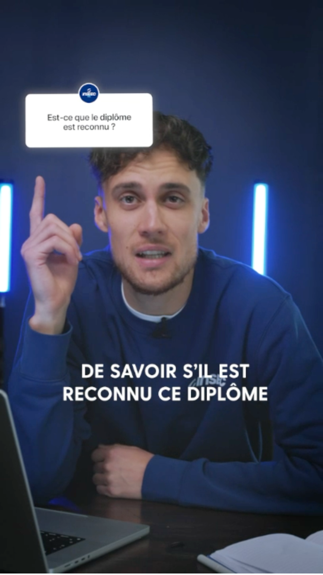Snapchat ad for OMNES Education in Q&A format shows a man answering a question about degree recognition.