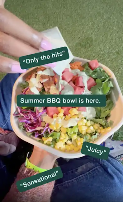 Sweetgreen Summer BBQ bowl ad on Snapchat