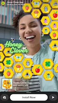 Publicite Snapchat pour application mobile montrant un jeu afin d encourager les telechargements et la croissance des utilisateurs.