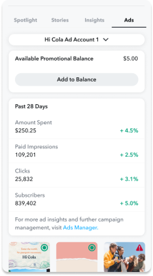 Dashboard showing your metrics data on your Snapchat post.