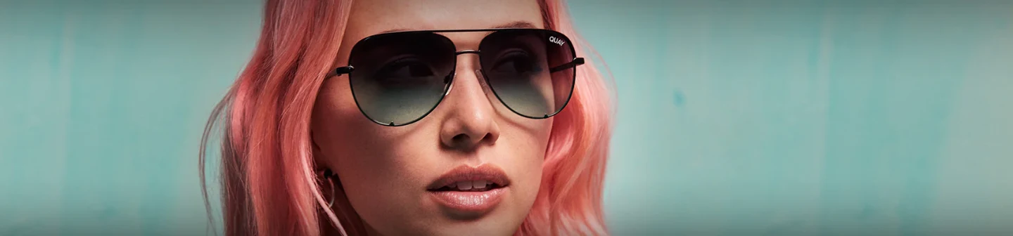 Model wearing Quay aviator sunglasses featured in Snapchat brand awareness ads creative.