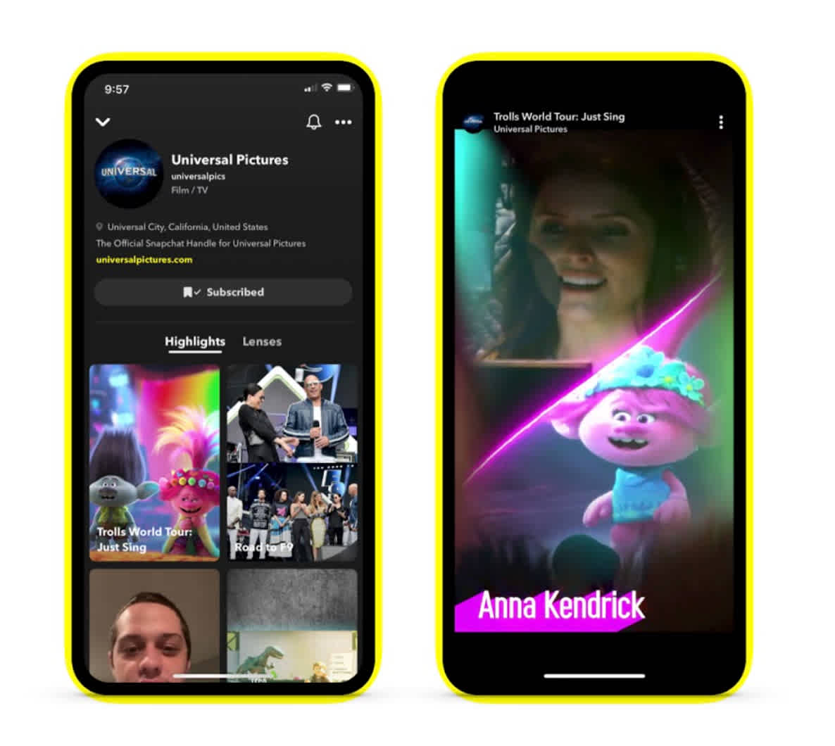 Universal Pictures ad on Snapchat for Trolls World Tour