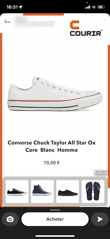 Courir Converse Chuck Taylor ad on Snapchat