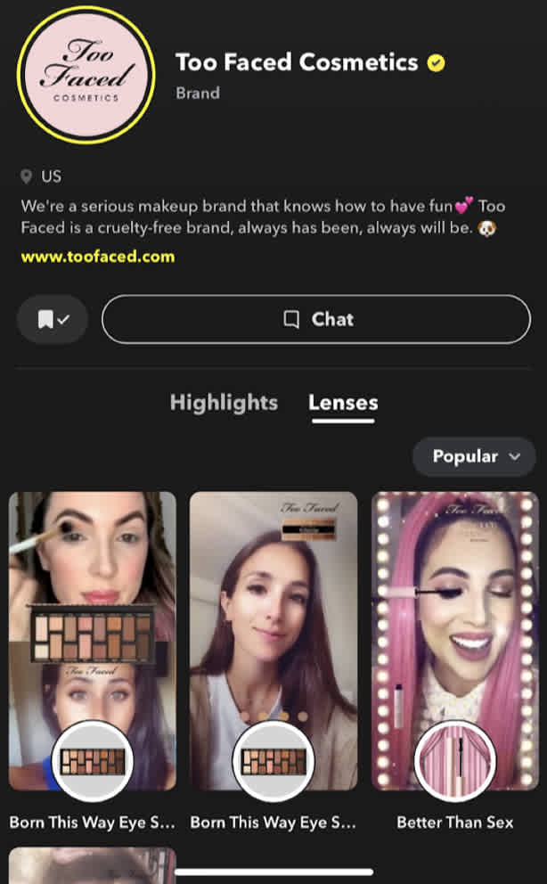 Too Faced Public Profile on Snapchat