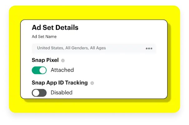 Dialog box showing how to attach the Snap pixel to your campaigns.