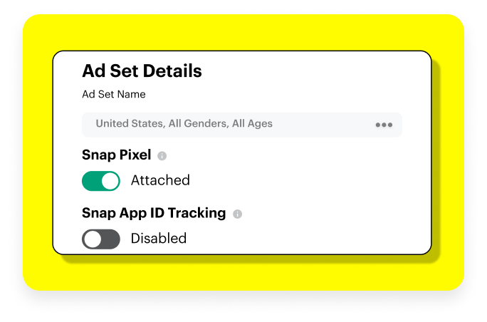 Dialog box showing how to attach the Snap pixel to your campaigns.