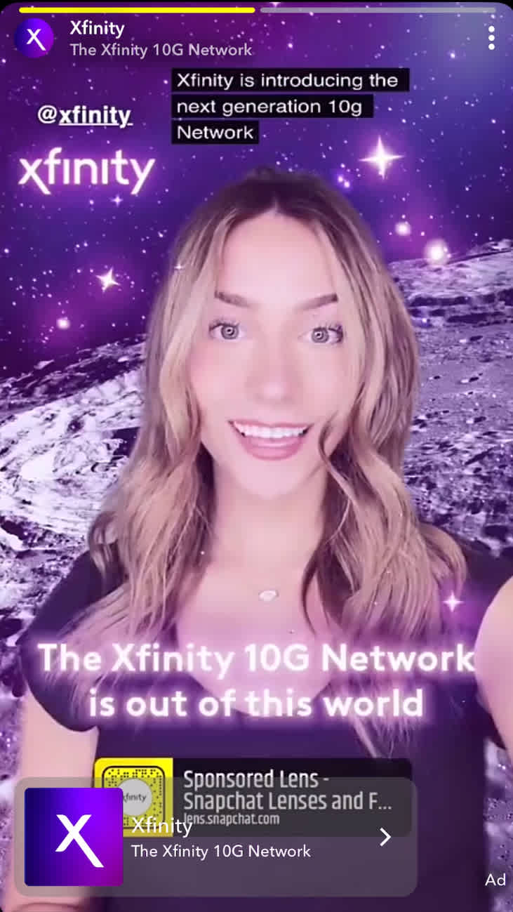 Comcast Xfinity 10G ad on Snapchat