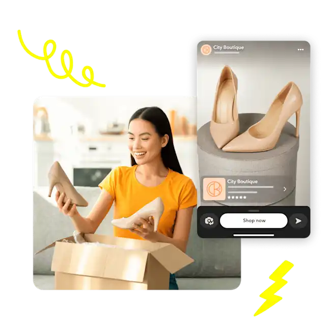 Snapchat ad for City Boutique showing a woman receiving a package of heels.