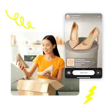 Snapchat ad for City Boutique showing a woman receiving a package of heels.