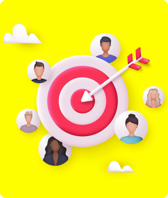 Round target board with arrow signifying reaching the right people with Snapchat Ads