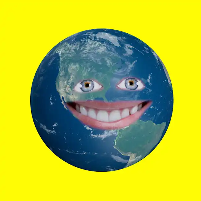 Earth with human facial features smiling