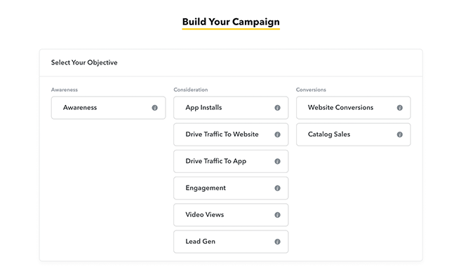 Snapchat for Business's Build Your Campaign widget