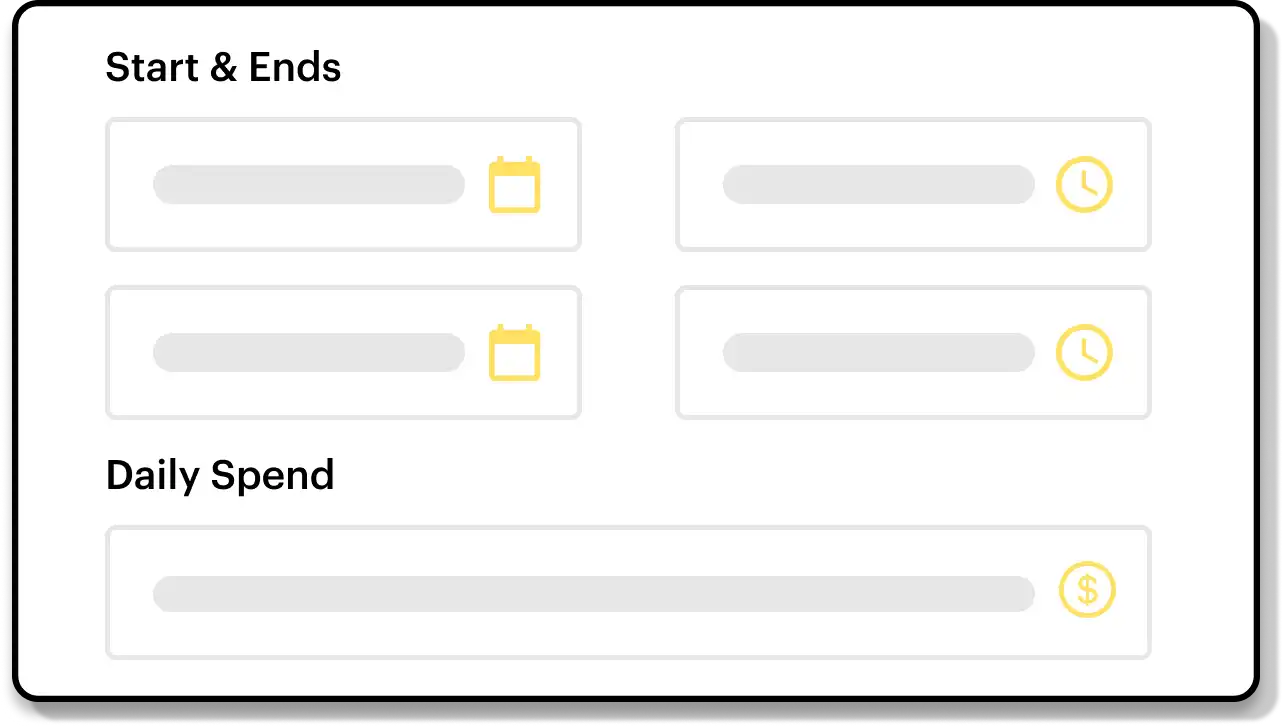 Snapchat Ad UI showing duration selection and daily spend.