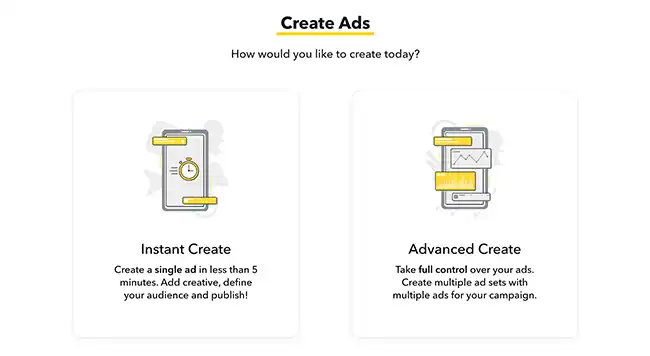 Snapchat for Business's Create Ads widget