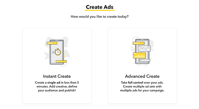 Snapchat for Business's Create Ads widget