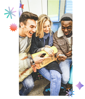 A group of 3 people looking at 1 person's cell phone