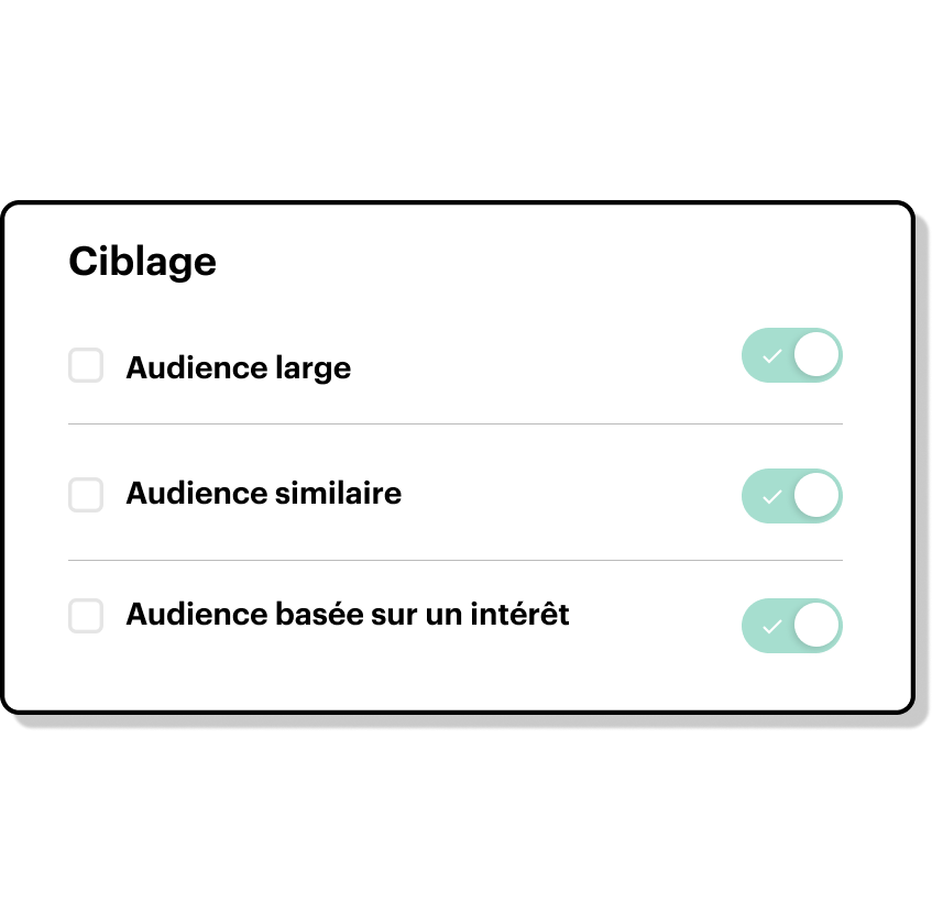 Targeting interface with options for broad audience, lookalike audience, and interest-based audience