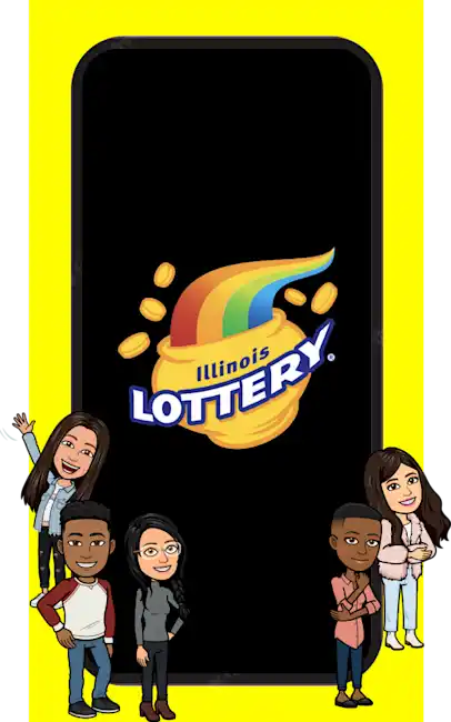 Illinois Lottery logo with bitmoji's surrounding it
