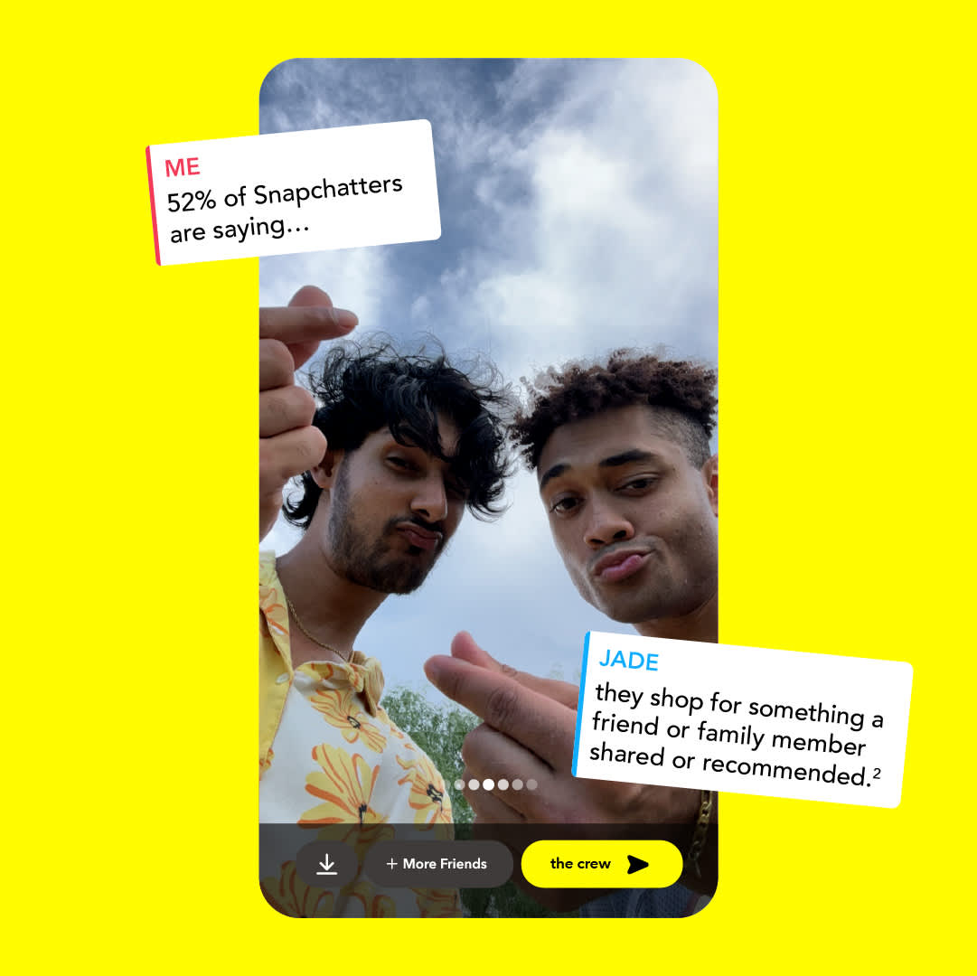 52% of Snapchatters are saying…
…they shop for something a friend or family member shared or recommended
