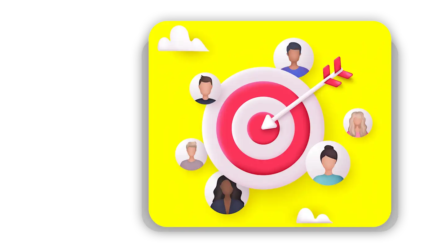 Arrow hitting target surrounded by people icons