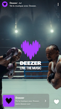 Snap Ad featuring two boxers peering in from left and right of frame with the Deezer logo superimposed over the boxing ring.