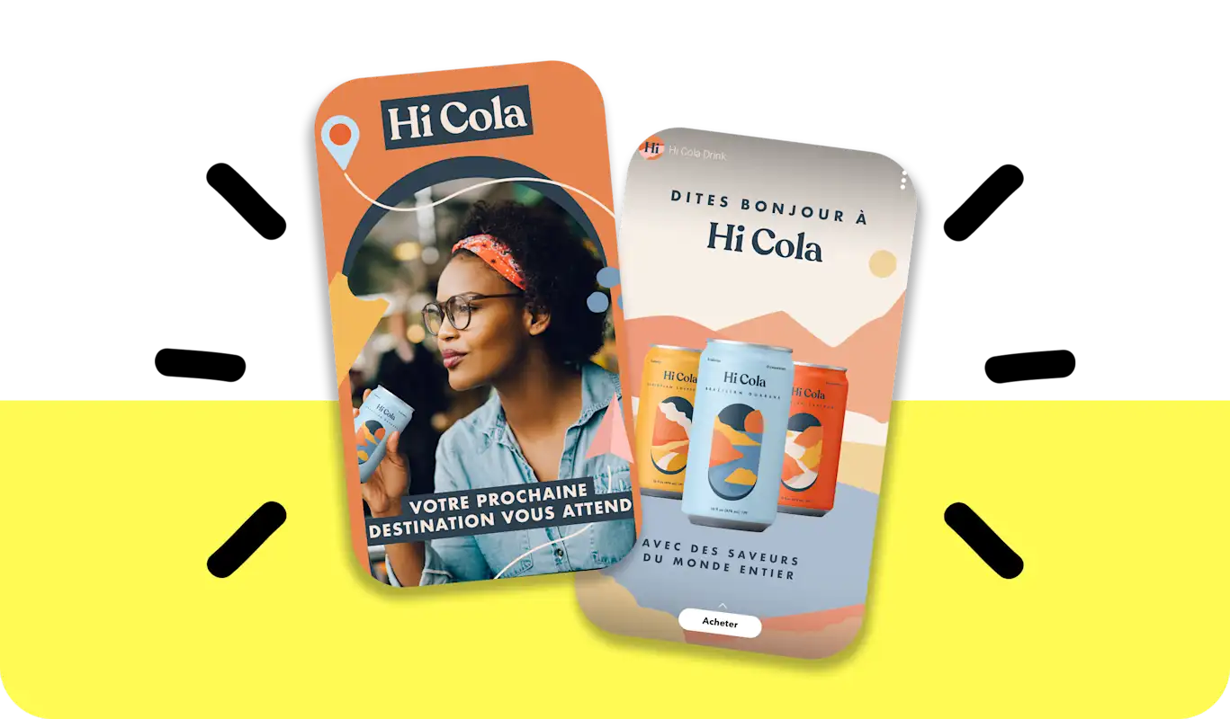 Deux exemples de publicités sur Snapchat de Hi Cola